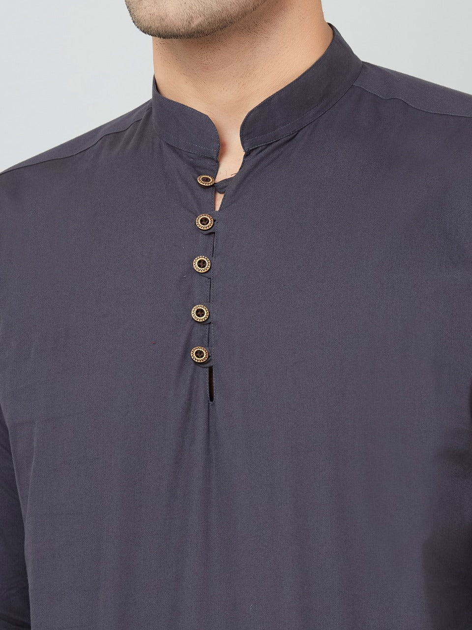 Louis Monarch Men Solid Grey Pure Cotton Straight Short Kurta